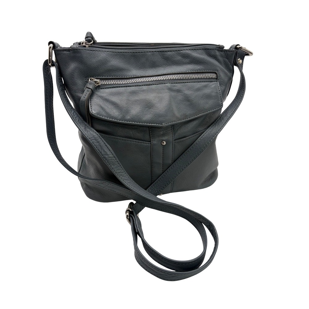 Great American Leather Works Crossbody Bag Blue Gray Multi Pocket Leather Purse
